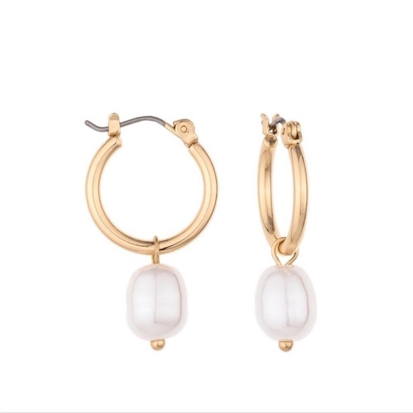 Charged | NWT Pearl Gold Tone Huggie Earrings Wisdom Integrity Feminine Energy - Picture 1 of 4